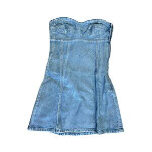 Bandeau denim metallic mini dress